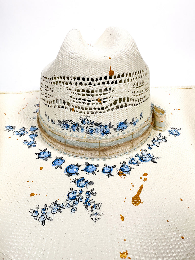 Mer Rose Atelier custom, hand-painted, one-of-a-kind cowboy hat by artist Marla Meridith.