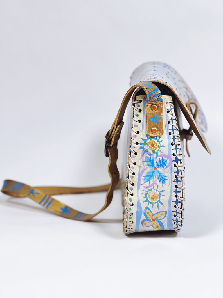 Natasha hand painted vintage luxury leather handbag by Mer Rose Atelier