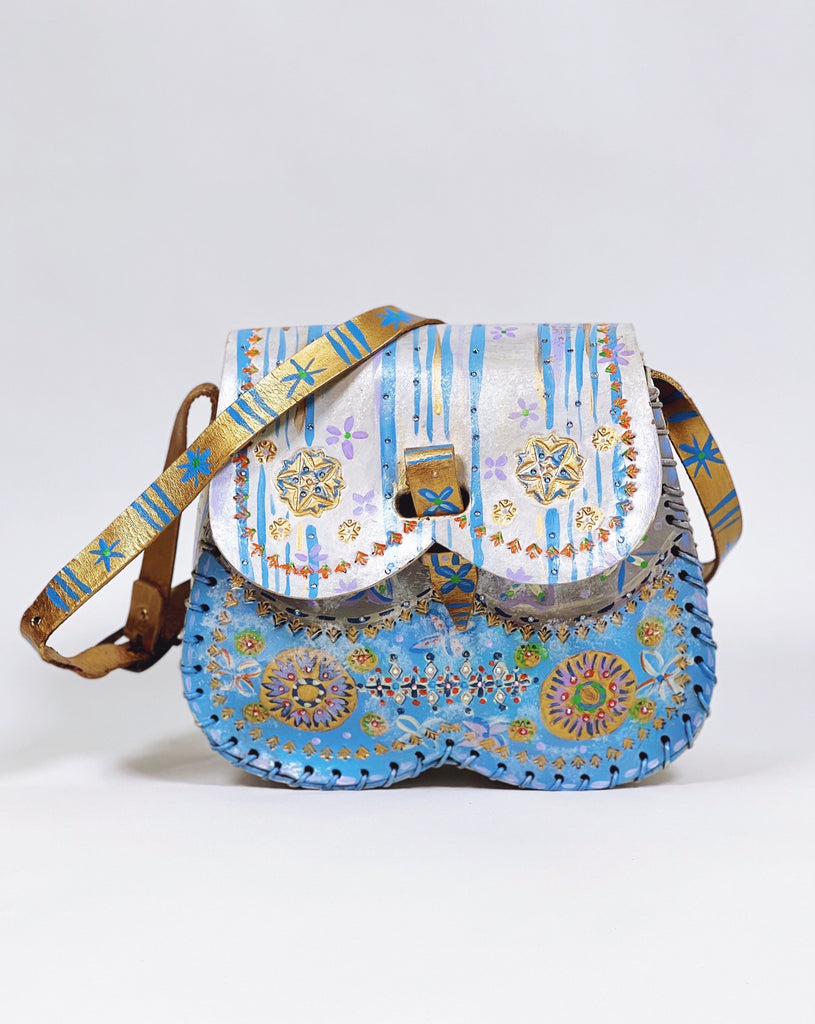 Natasha hand painted vintage luxury leather handbag by Mer Rose Atelier