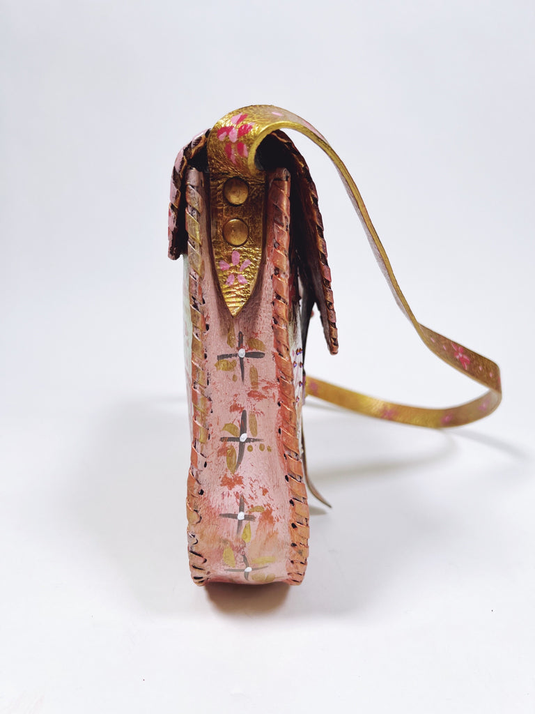 Coraline up-cycled hand painted leather shoulder handbag by Mer Rose Atelier
