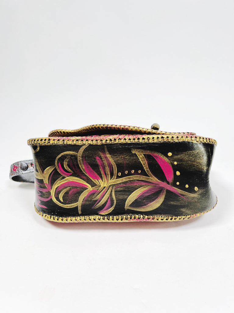 Cosmo up-cycled leather hand painted purse by Mer Rose Atelier