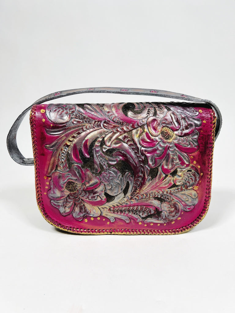 Cosmo up-cycled leather hand painted purse by Mer Rose Atelier