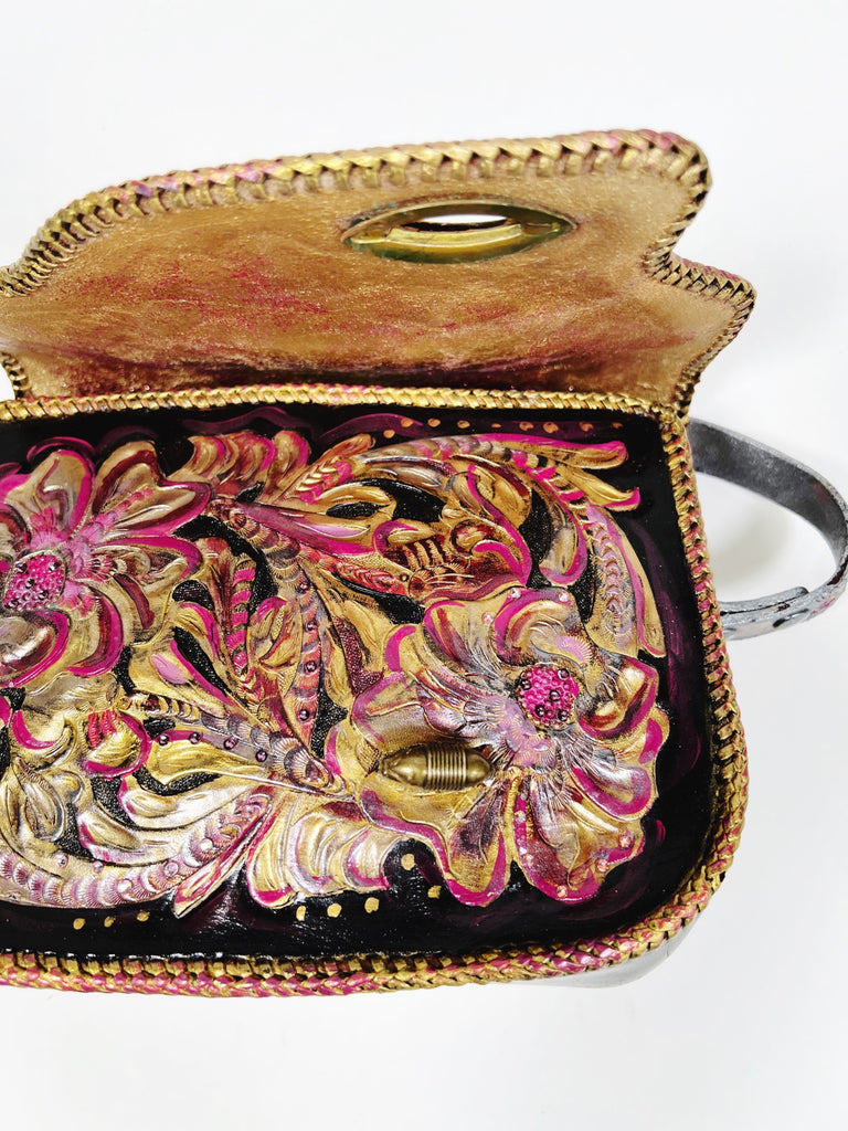 Cosmo up-cycled leather hand painted purse by Mer Rose Atelier
