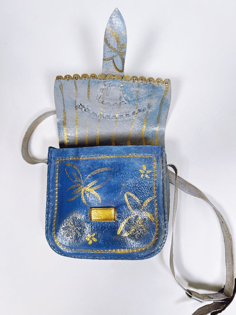 Eleni up-cycled hand painted leather shoulder purse  by Mer Rose Atelier.