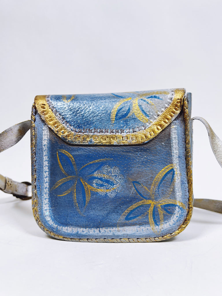 Eleni up-cycled hand painted leather shoulder purse  by Mer Rose Atelier.