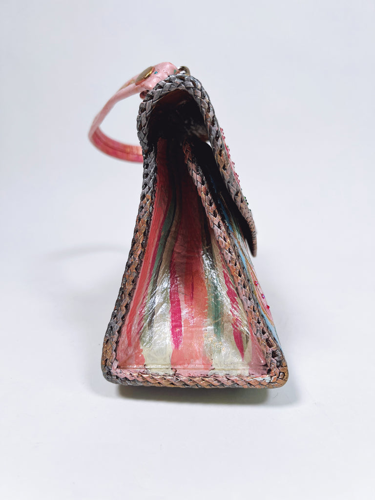 Milly top handle hand painted leather purse by Mer Rose Atelier