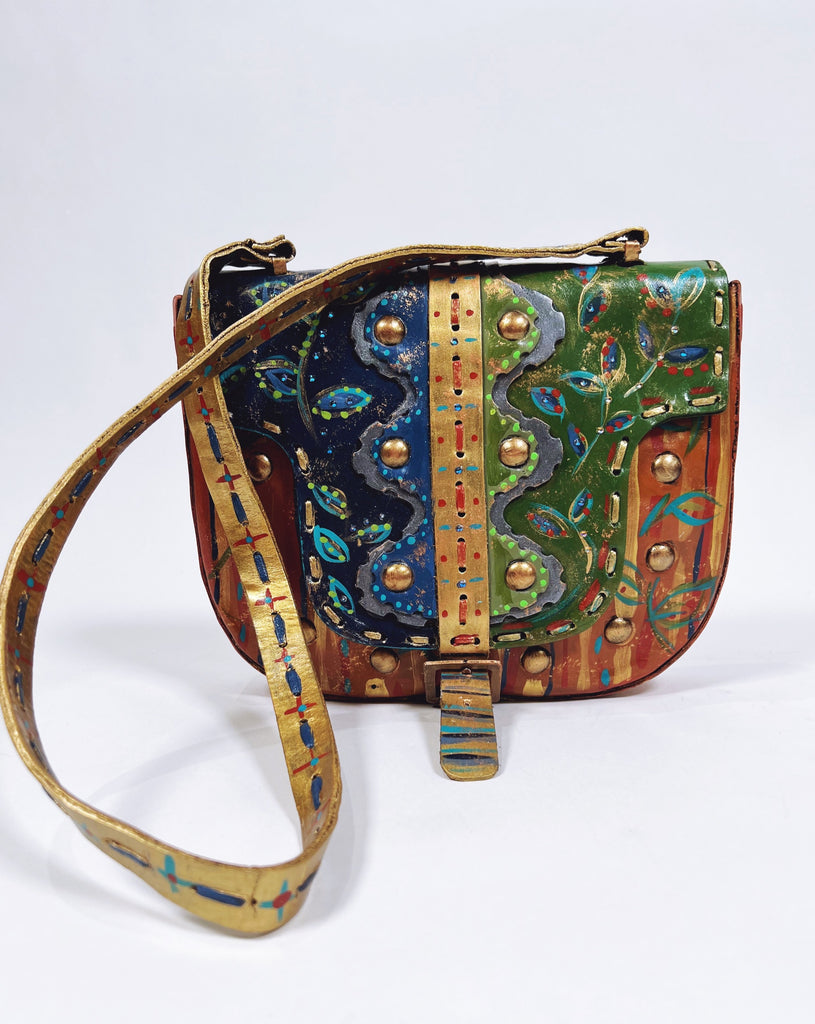 Lillian is a  hand painted vintage luxury leather handbag by Mer Rose Atelier