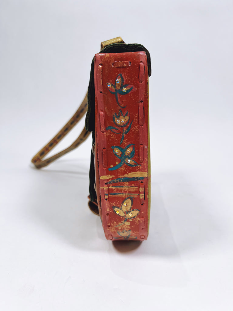 Lillian is a  hand painted vintage luxury leather handbag by Mer Rose Atelier