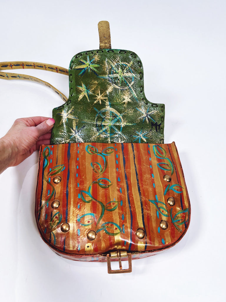 Lillian is a  hand painted vintage luxury leather handbag by Mer Rose Atelier