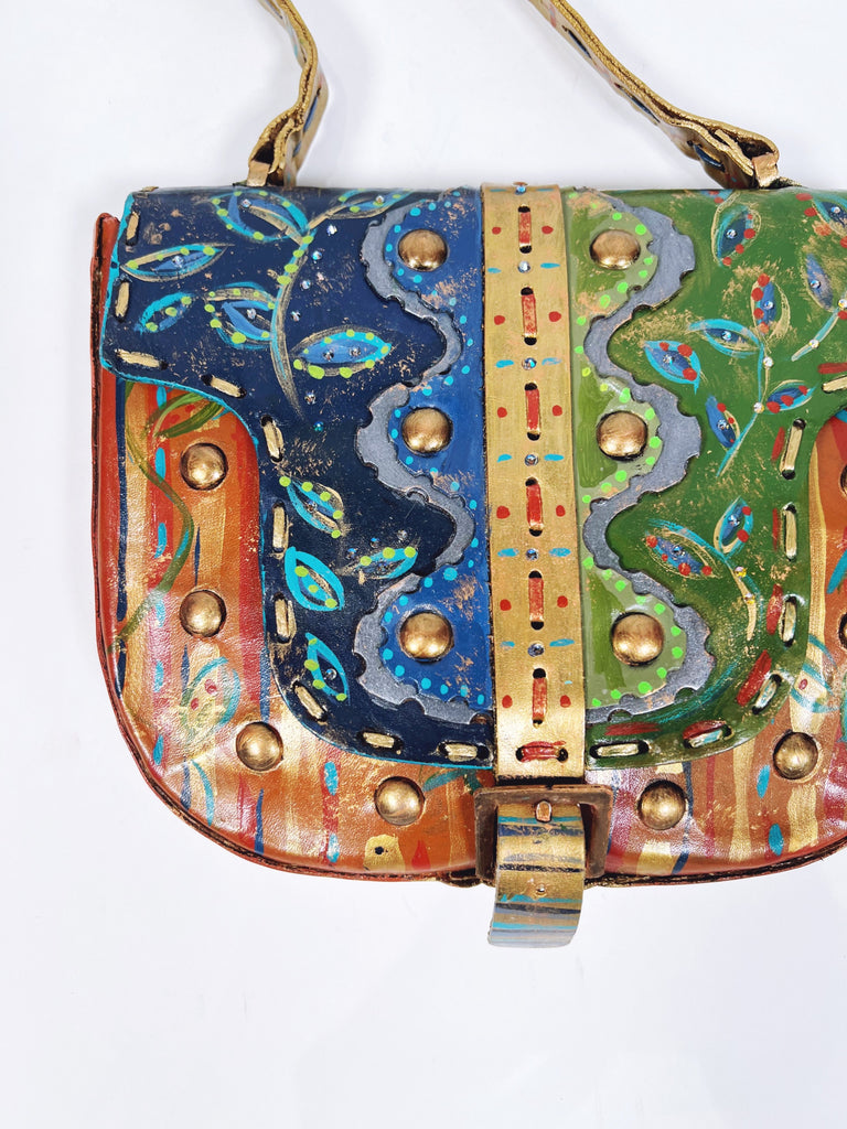 Lillian is a  hand painted vintage luxury leather handbag by Mer Rose Atelier