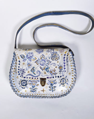 Delphine hand painted vintage leather handbag at Mer Rose Atelier by Marla Meridith