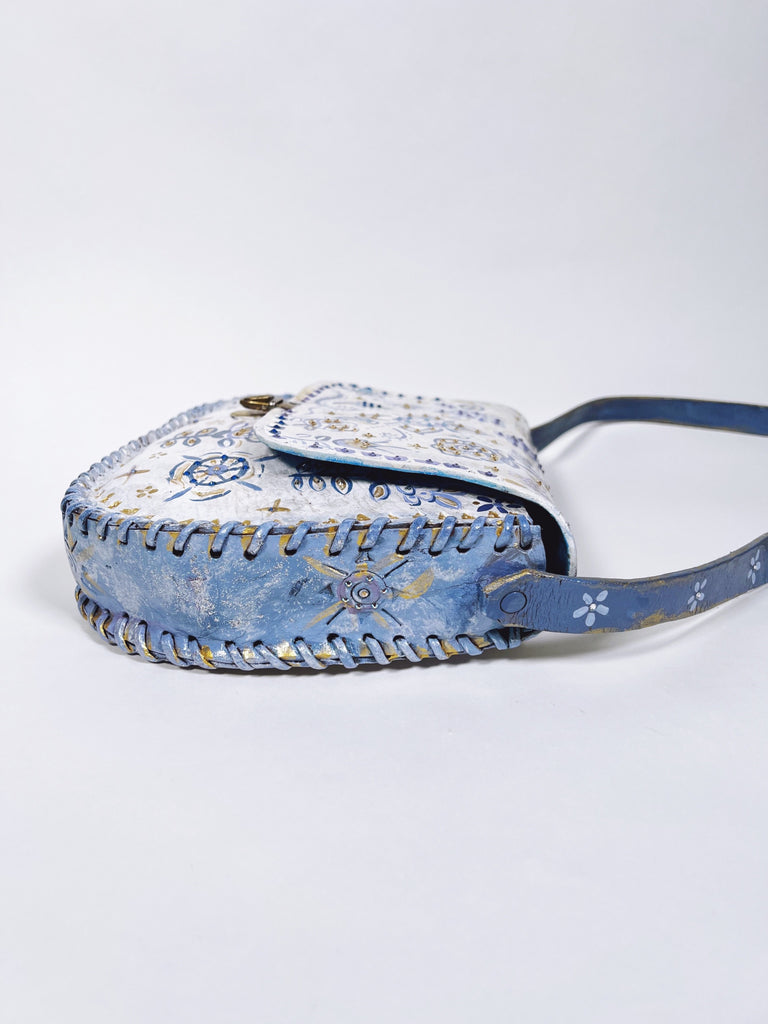 Delphine hand painted vintage leather handbag at Mer Rose Atelier by Marla Meridith