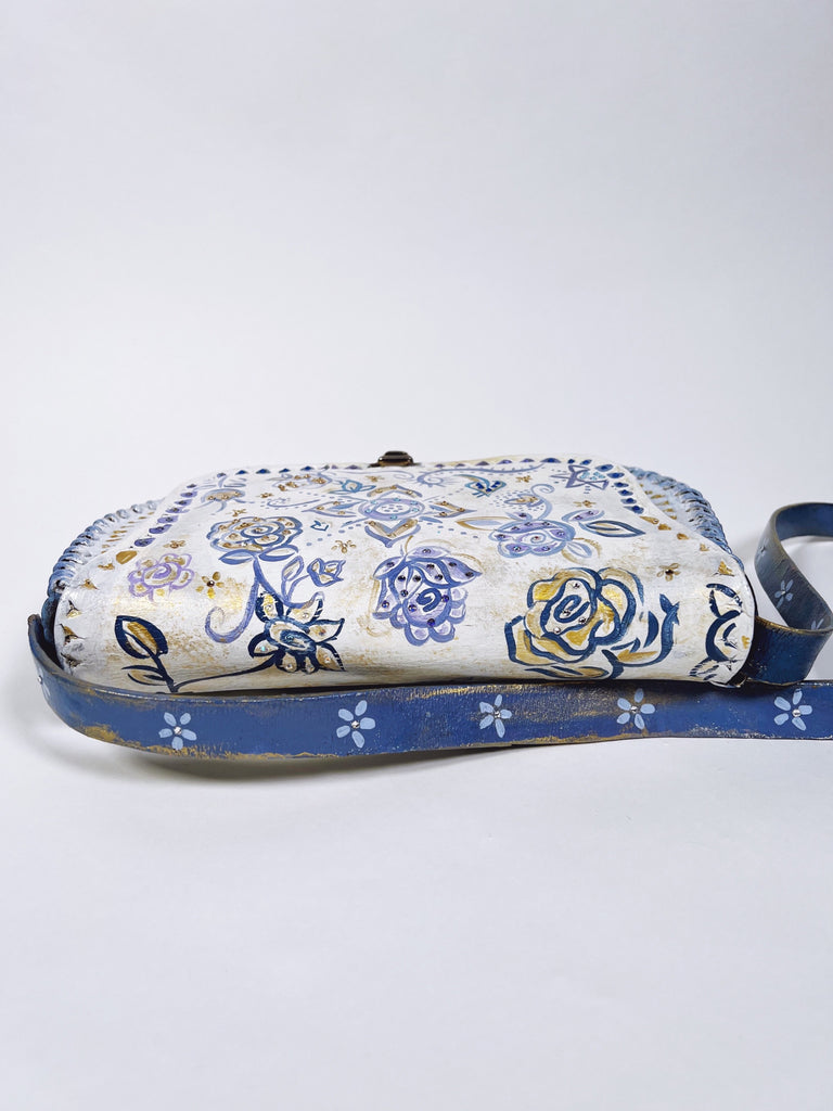 Delphine hand painted vintage leather handbag at Mer Rose Atelier by Marla Meridith