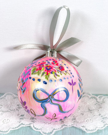 Pretty hand painted, one-of-a-kind holiday Christmas ornaments available to shop on Mer Rose Atelier