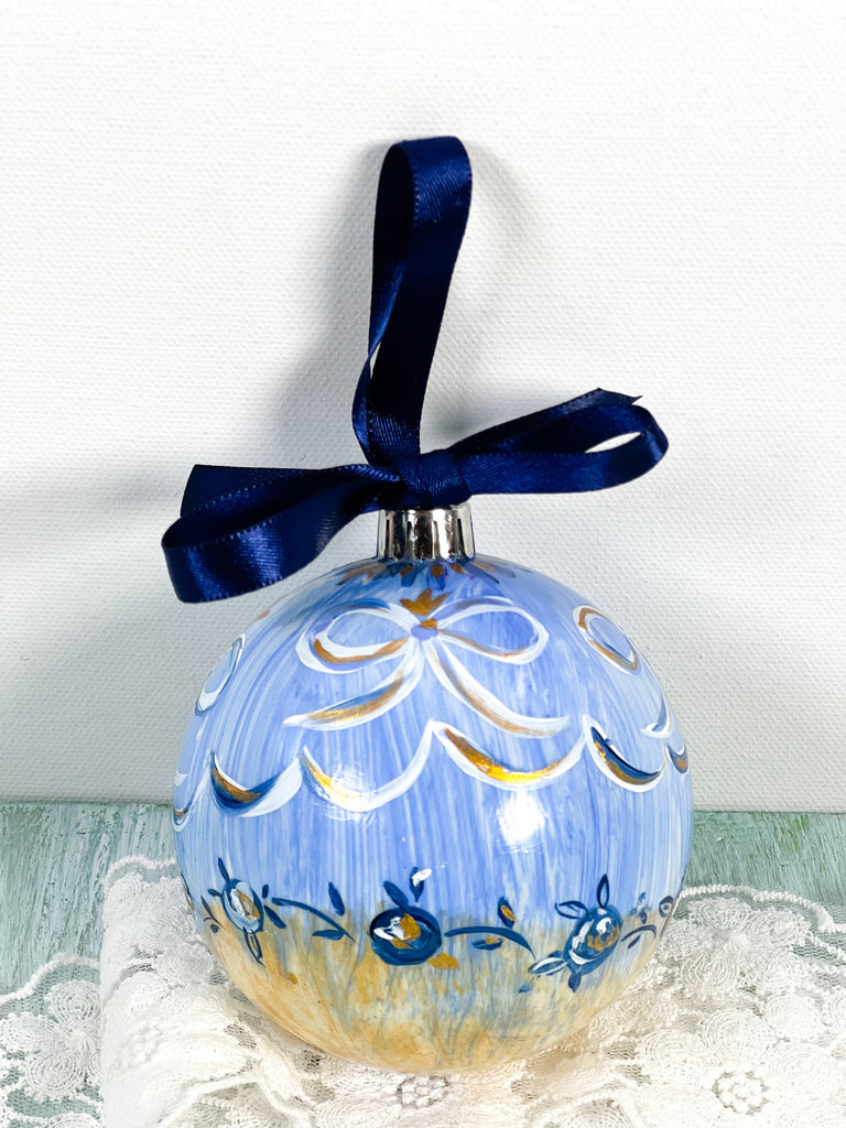 Pretty hand painted, one-of-a-kind holiday Christmas ornaments available to shop on Mer Rose Atelier