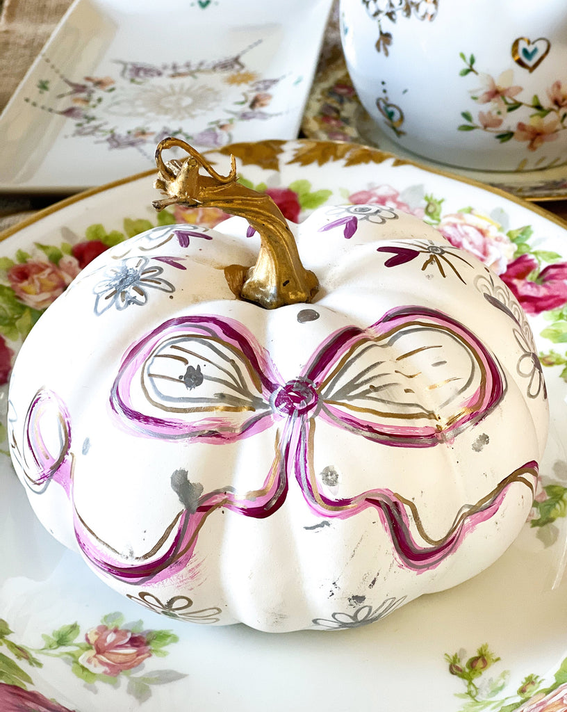 One-of-a-kind, hand painted pumpkins for the holiday table by Marla Meridith for Mer Rose Atelier