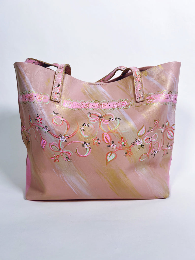 Mer Rose Atelier one-of-a-kind hand painted leather tote bag.