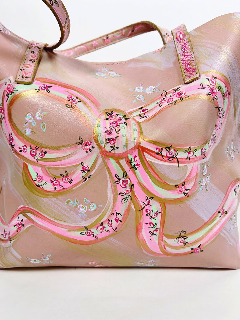Mer Rose Atelier one-of-a-kind hand painted leather tote bag.