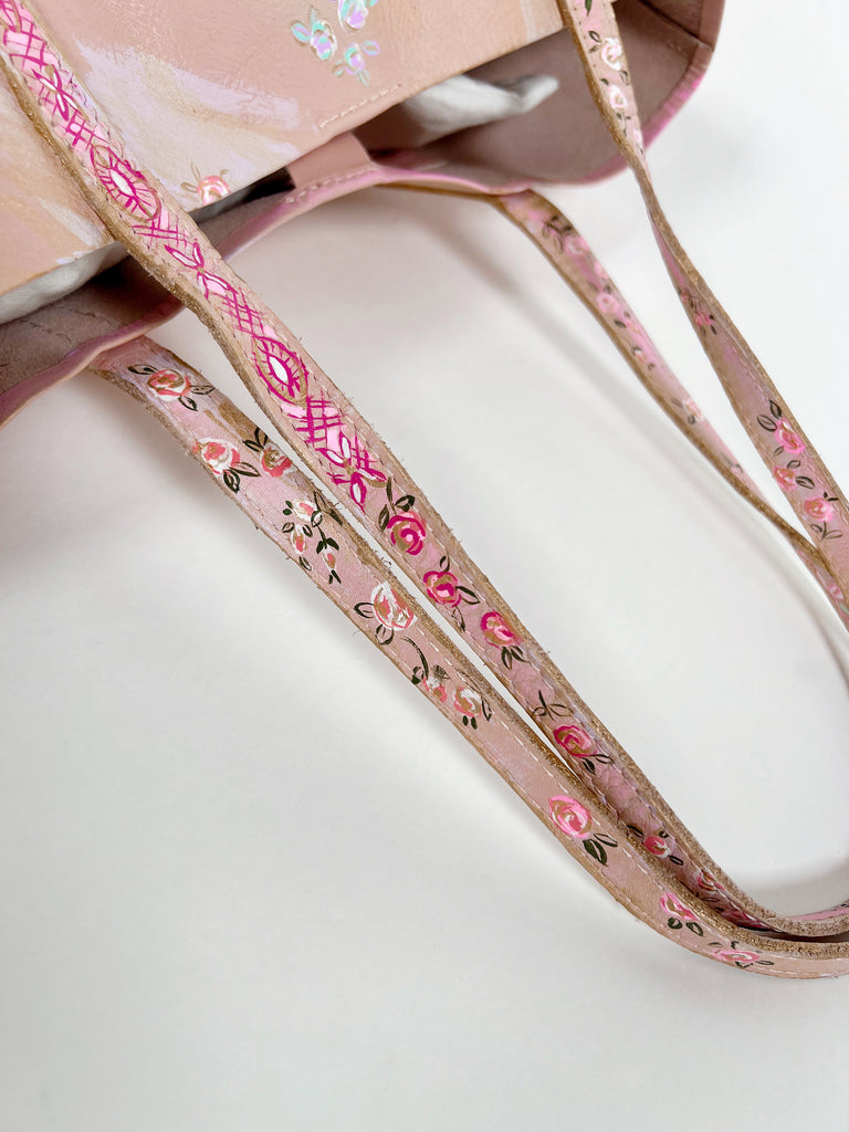 Mer Rose Atelier one-of-a-kind hand painted leather tote bag.