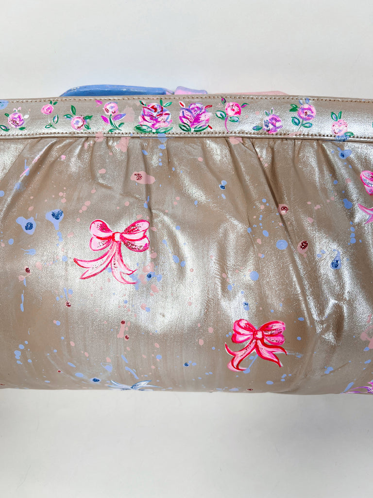 Upcycled, hand painted, one-of-a-kind clutch real leather handbag by Mer Rose Atelier, Marla Meridith.