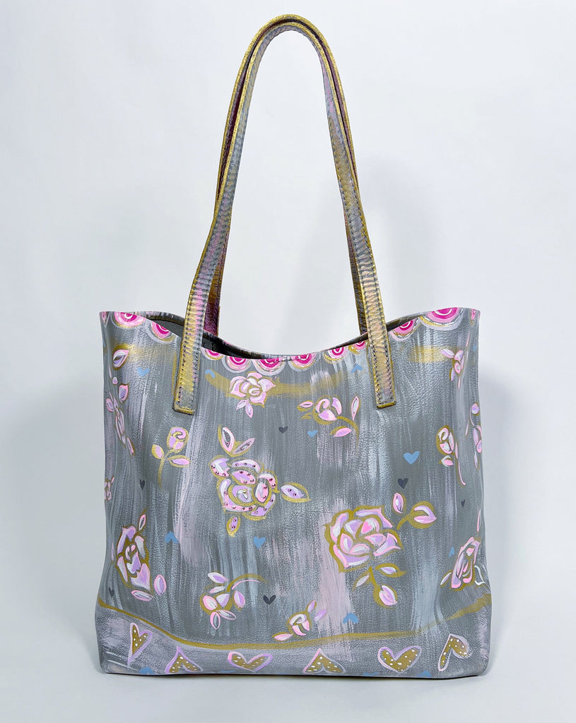 Gisele hand painted one-of-a-kind luxury leather tote bag by Mer Rose Atelier & Marla Meridith.