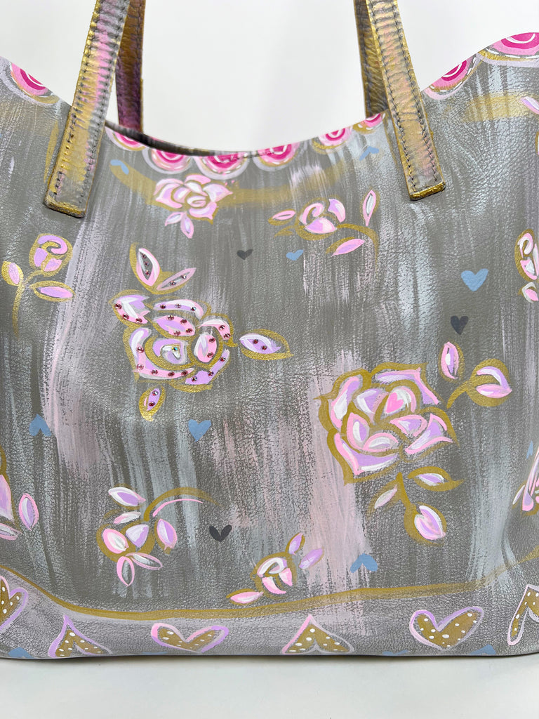 Gisele hand painted one-of-a-kind luxury leather tote bag by Mer Rose Atelier & Marla Meridith.