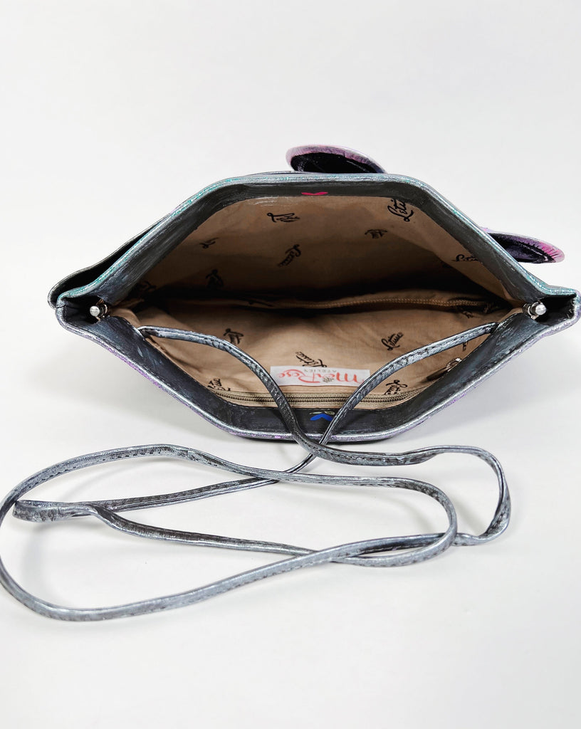 Lorna clutch by Mer Rose Atelier. Hand painted, one-of-a-kind real leather vintage handbag with bows and roses.