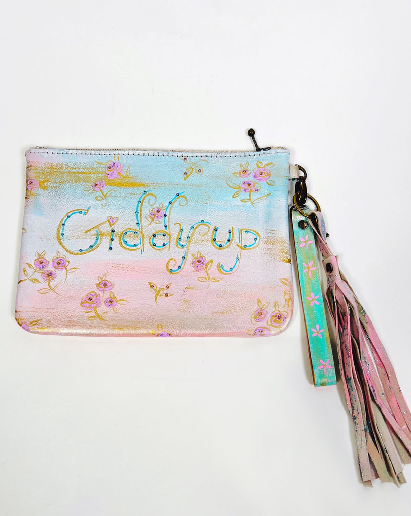 Mer Rose Atelier hand painted, one-of-a-kind Rodeo themed leather clutch