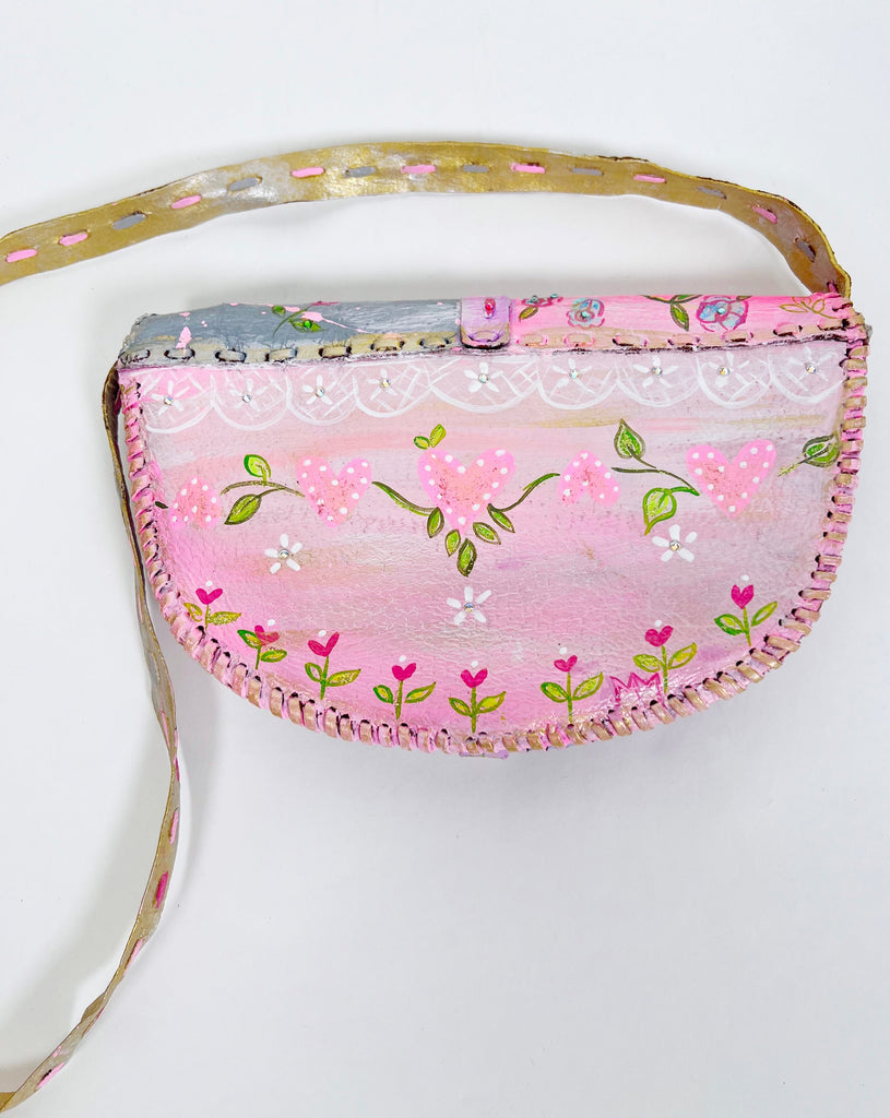 Sylvie crossbody handpainted, up-cycled handbag in pastels by Mer Rose Atelier.