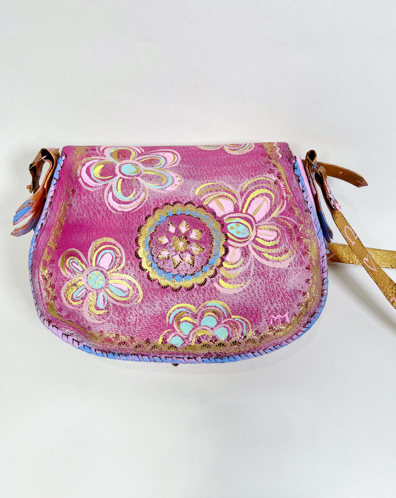 Sabrina crossbody handpainted, up-cycled leather handbag by Mer Rose Atelier.