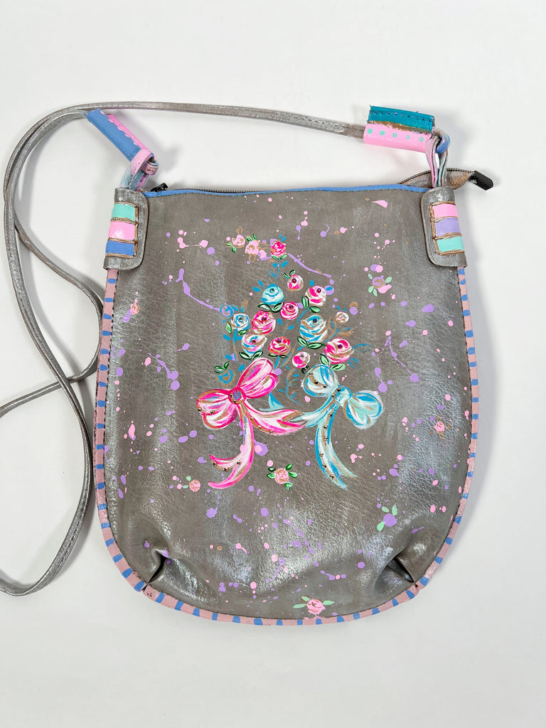 One-of-a-kind, hand painted, up cycled Mer Rose Atelier leather bag by artist  Marla Meridith