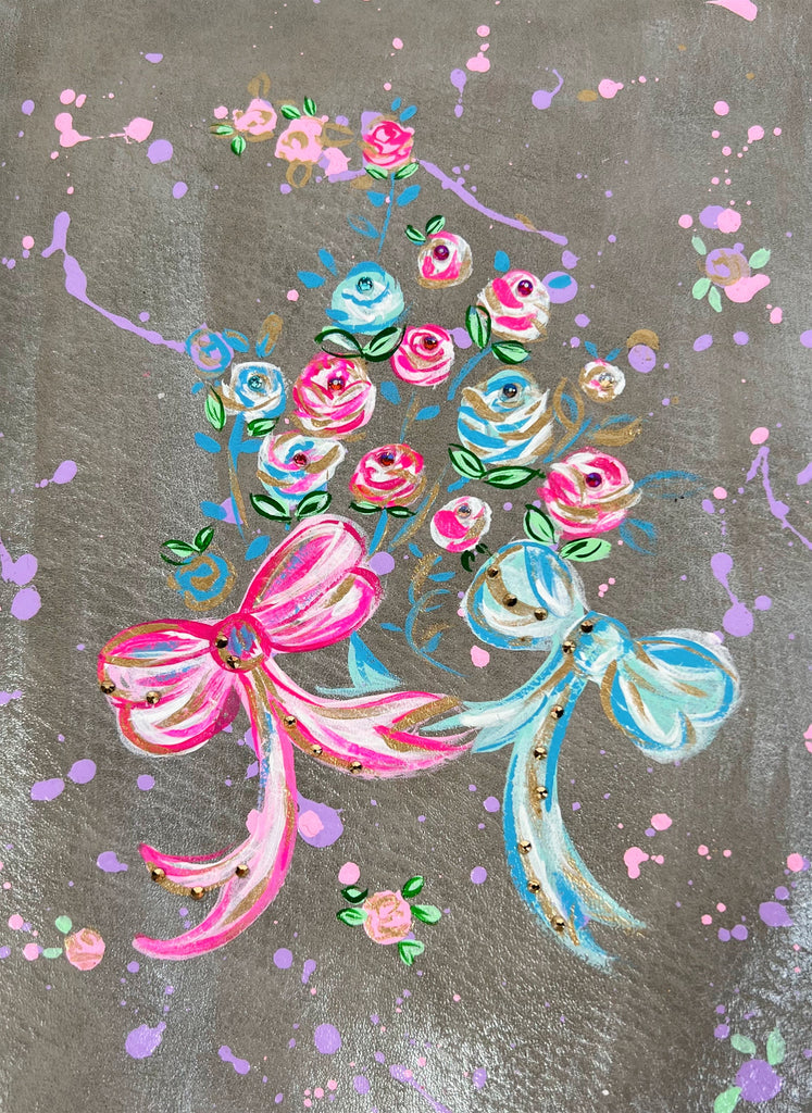 One-of-a-kind, hand painted, up cycled Mer Rose Atelier leather bag by artist  Marla Meridith