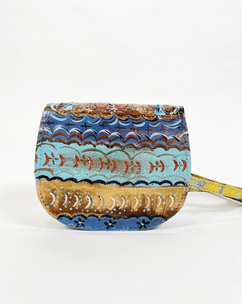 Mini handpainted, vintage crossbody leather handbag by Mer Rose Atelier