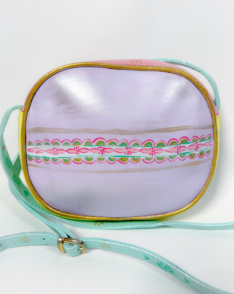 Mer Rose Atelier hand Painted, one-of-a-kind crossbody up cycled leather hand bag by artist Marla Meridith