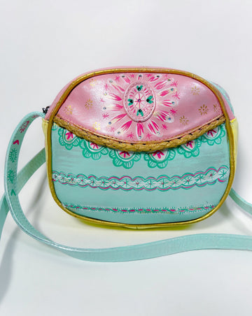 Mer Rose Atelier hand Painted, one-of-a-kind crossbody up cycled leather hand bag by artist Marla Meridith