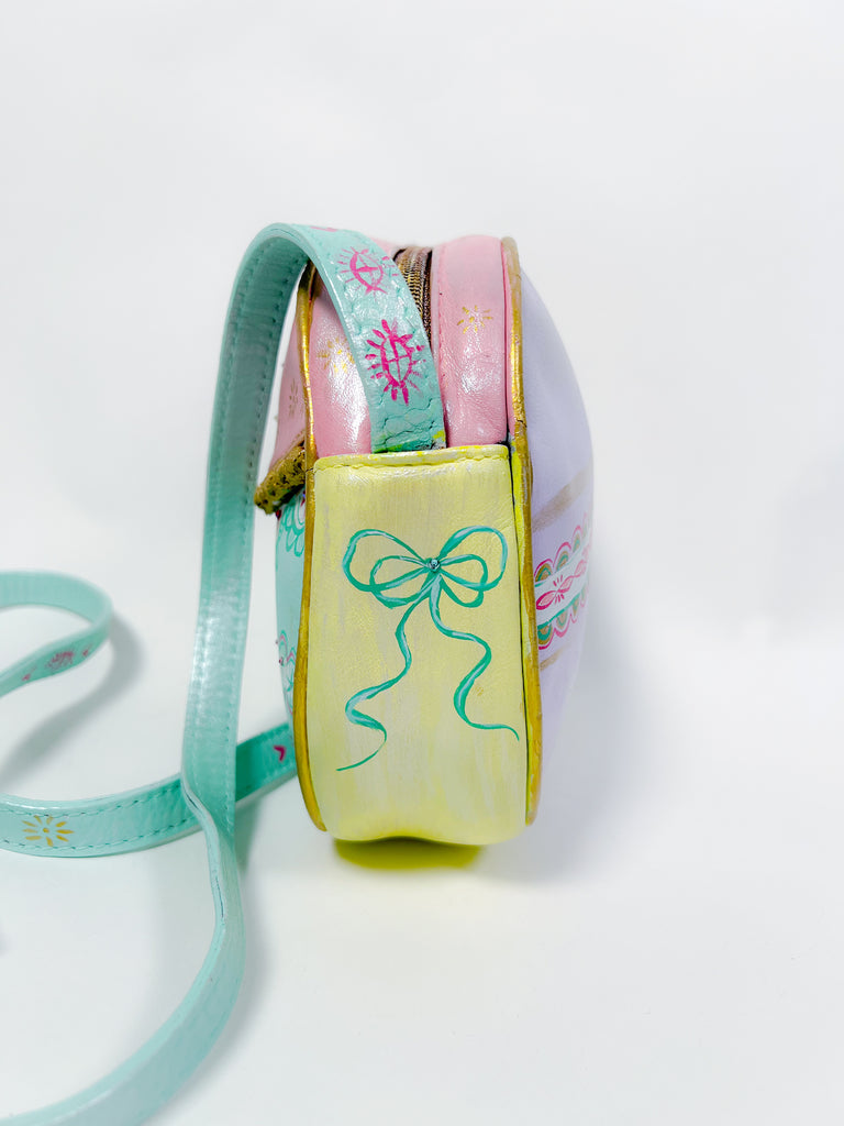 Mer Rose Atelier hand painted, one-of-a-kind crossbody up cycled leather hand bag by artist Marla Meridith