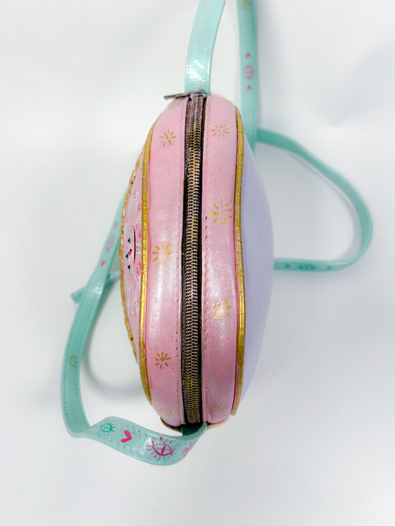 Mer Rose Atelier hand Painted, one-of-a-kind crossbody up cycled leather hand bag by artist Marla Meridith