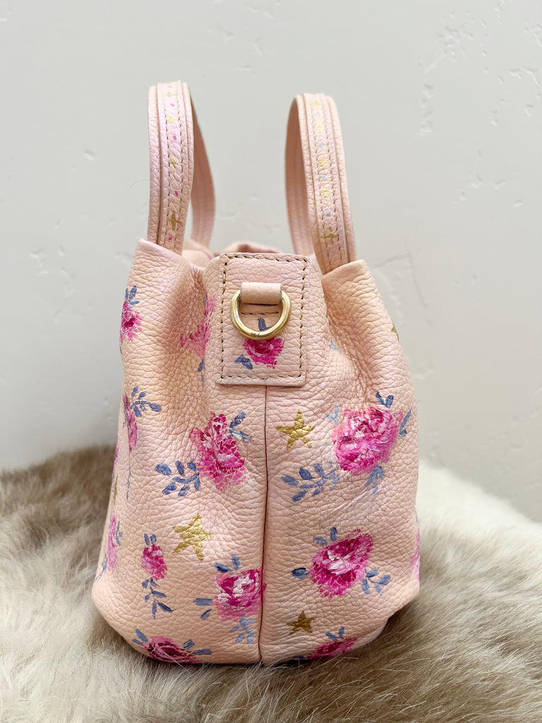 Hailey hand painted italian leather bag on Mer Rose Atelier by Marla Meridith