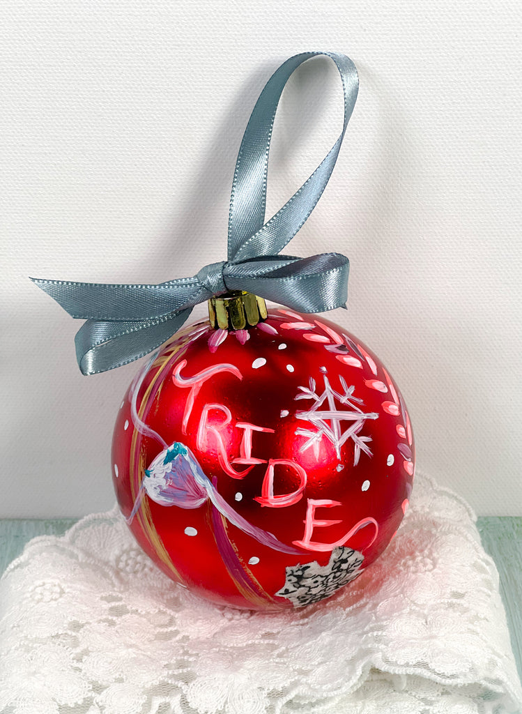 Pretty hand painted, one-of-a-kind holiday Christmas ornaments available to shop on Mer Rose Atelier