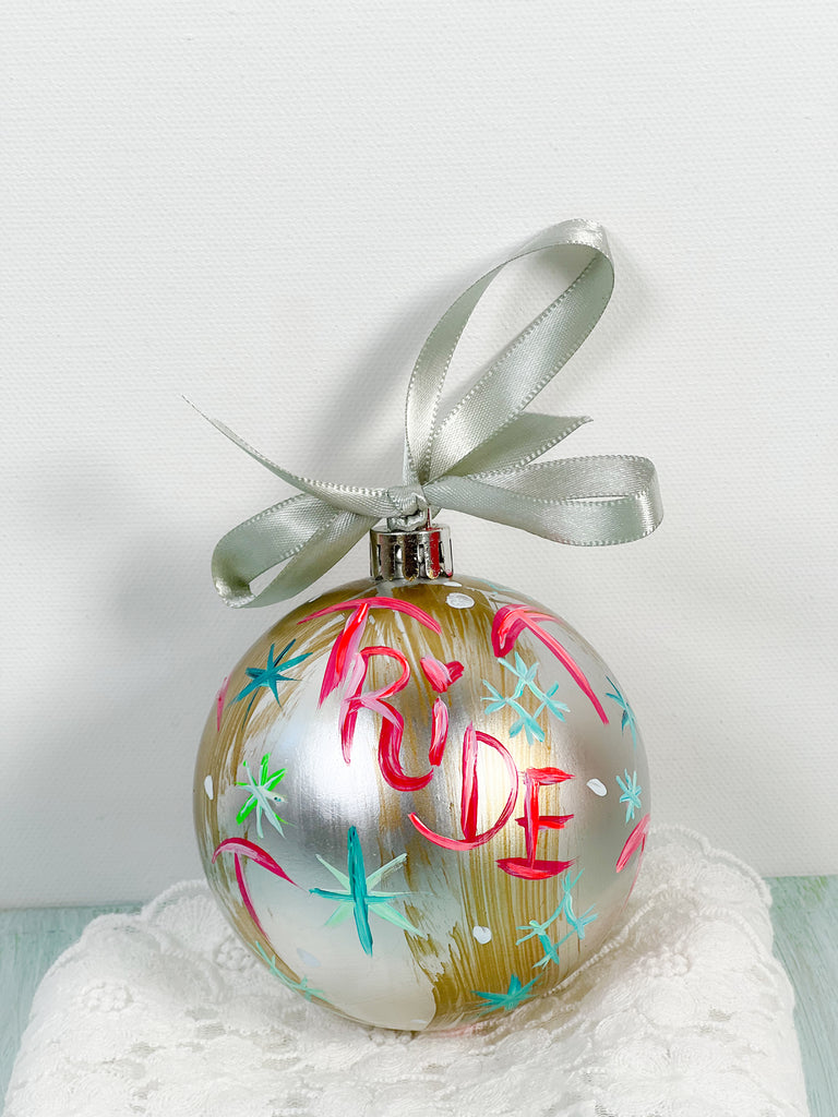 Pretty hand painted, one-of-a-kind holiday Christmas ornaments available to shop on Mer Rose Atelier