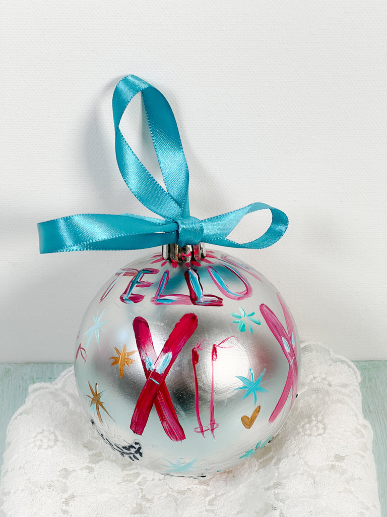 Pretty hand painted, one-of-a-kind holiday Christmas ornaments available to shop on Mer Rose Atelier
