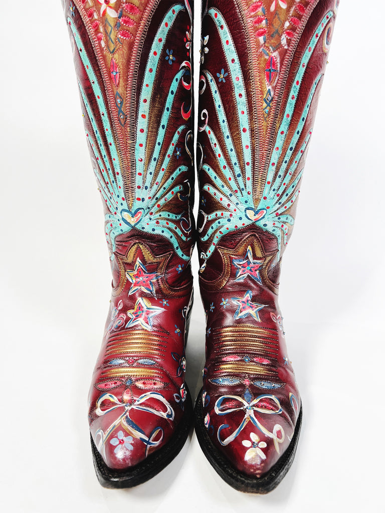 Cassidy cowboys boots, hand painted by Marla Meridith at Mer Rose Atelier