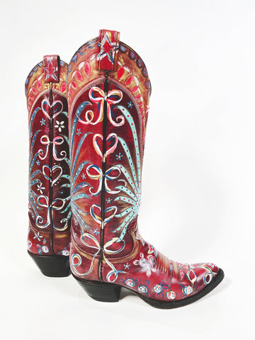 Cassidy cowboys boots, hand painted by Marla Meridith at Mer Rose Atelier