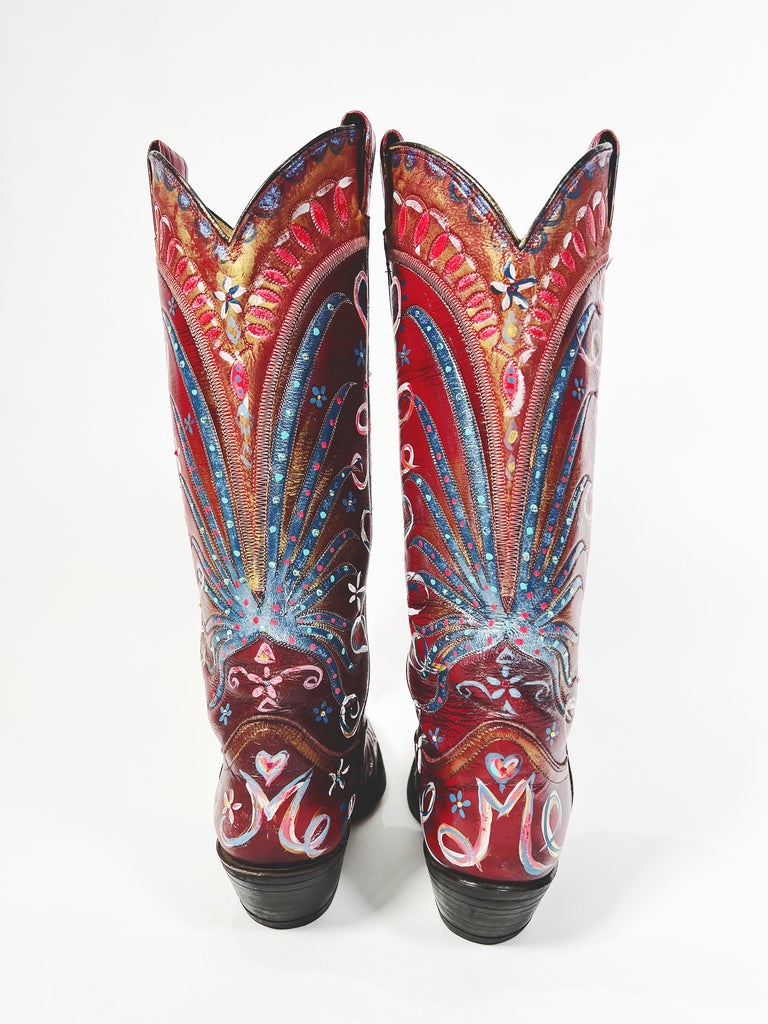 Cassidy cowboys boots, hand painted by Marla Meridith at Mer Rose Atelier