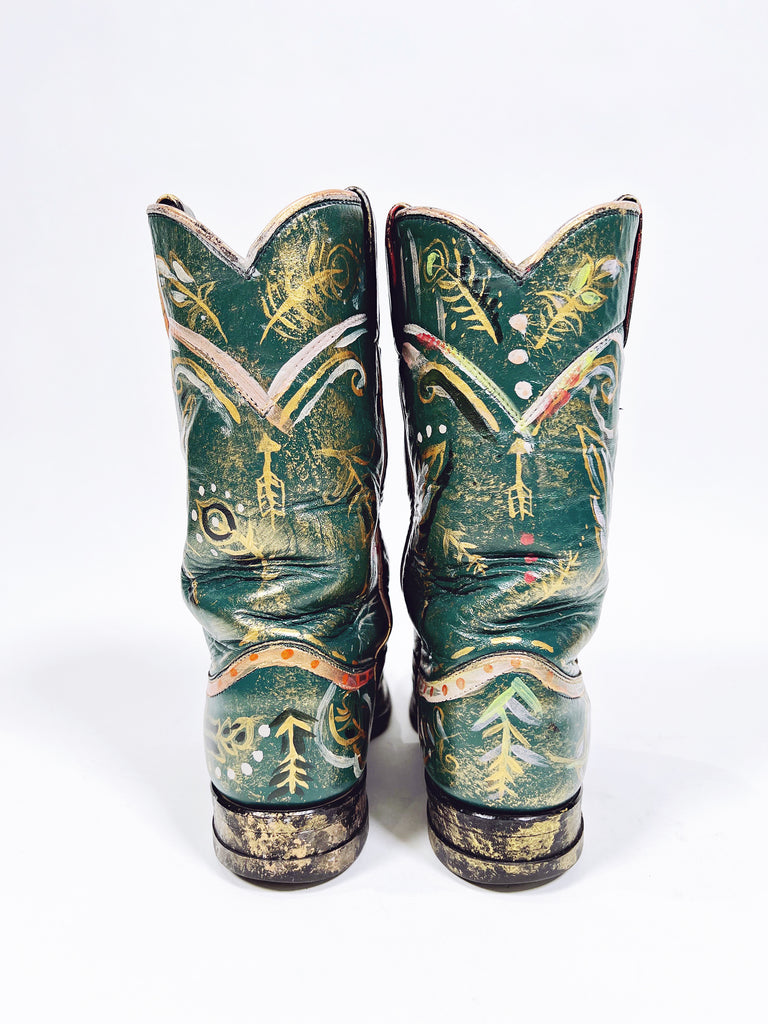 Hand painted, one-of-a-kind Chelsea Roper boots by Mer Rose Atelier