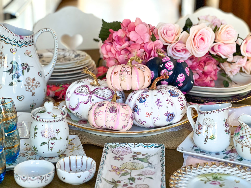 One-of-a-kind, hand painted pumpkins for the holiday table by Marla Meridith for Mer Rose Atelier