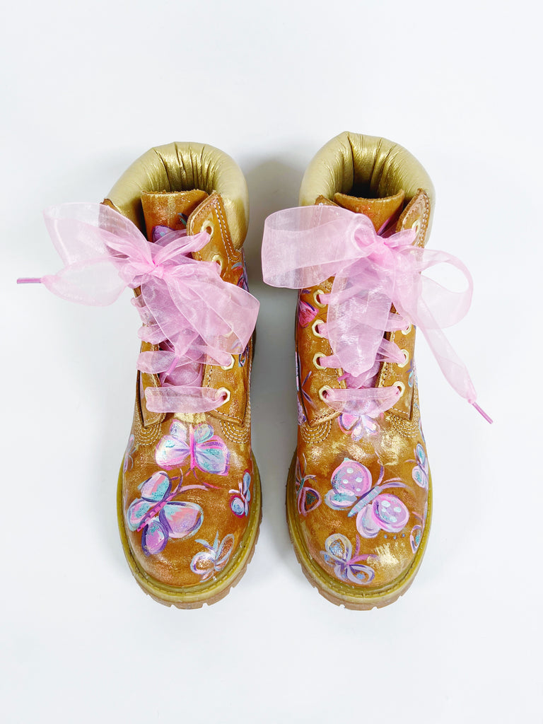 Papillon (Butterfly) Hand Painted, one-of-a-kind Timberland® work boots by Mer Rose Atelier