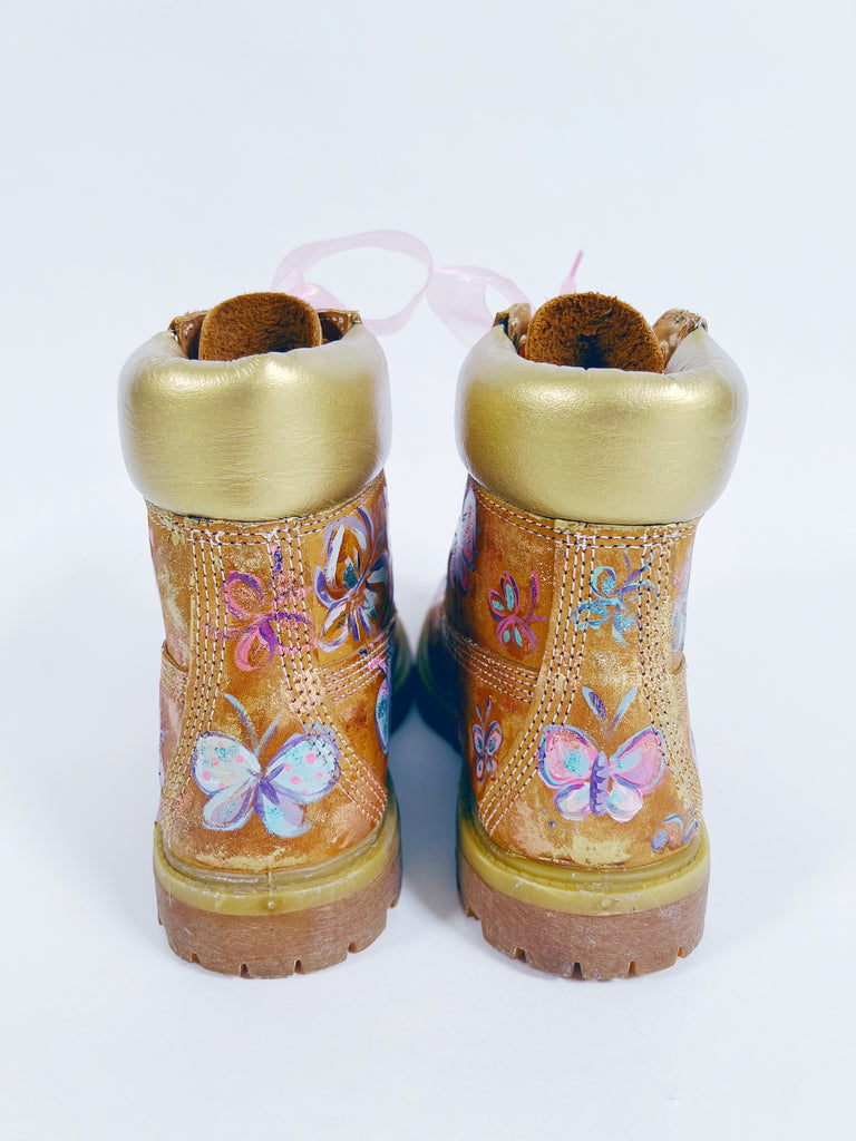 Papillon (Butterfly) Hand Painted, one-of-a-kind Timberland® work boots by Mer Rose Atelier