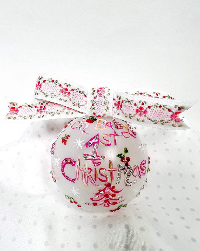 Baby's first Christmas hand painted, one-of-a-kind holiday ornaments available to shop on Mer Rose Atelier