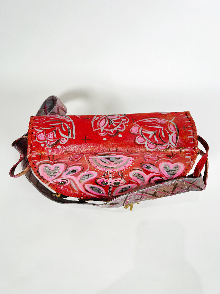 Pretty Stella is a hand painted, up cycled, one of a kind, luxury  leather handbag